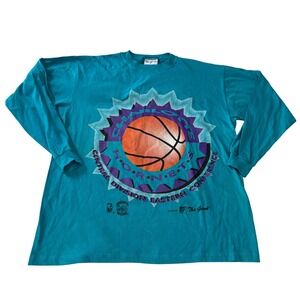 Vintage 90s Charlotte Hornets Long Sleeve Shirt Mens Large The Game Teal NBA